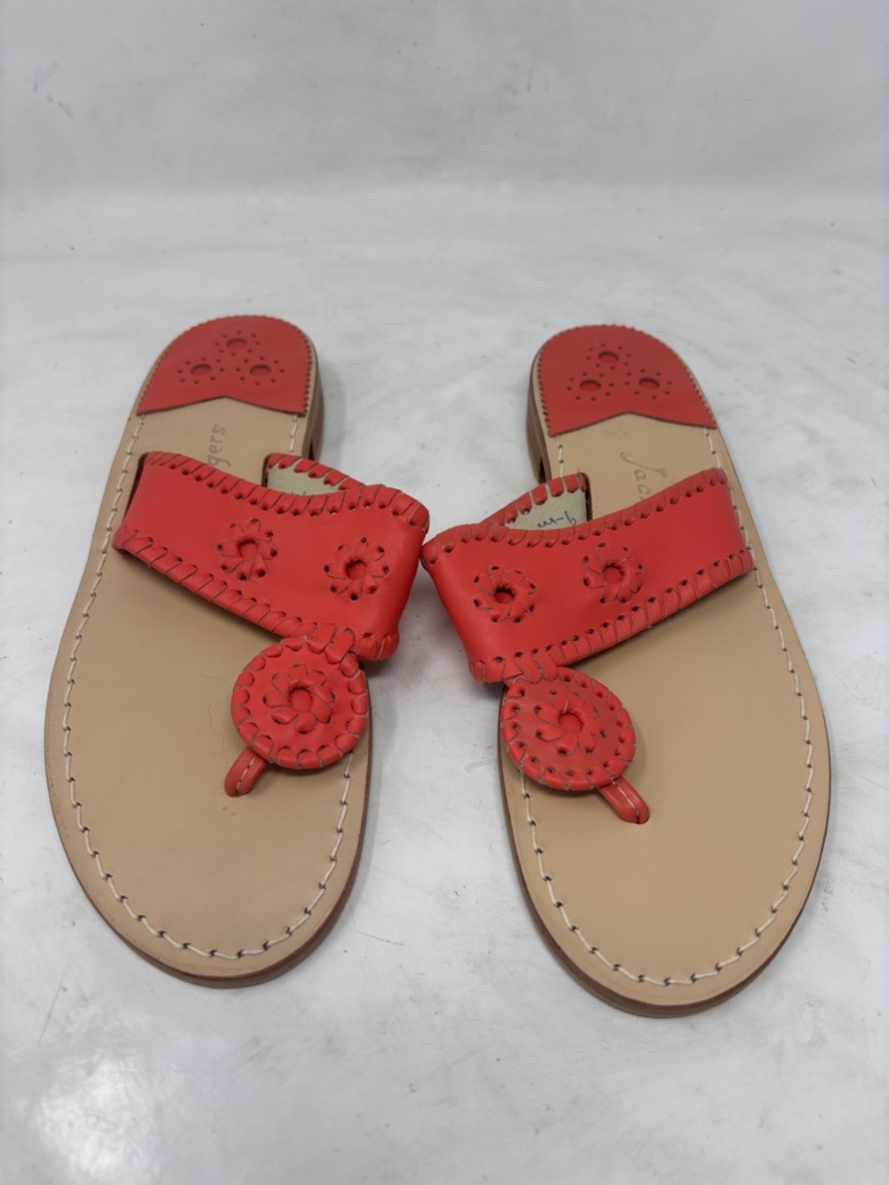 Jack Rogers Coral Red Leather Thong Sandals